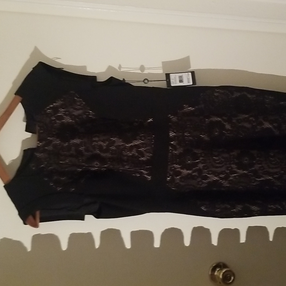 Lace Block Black Dress